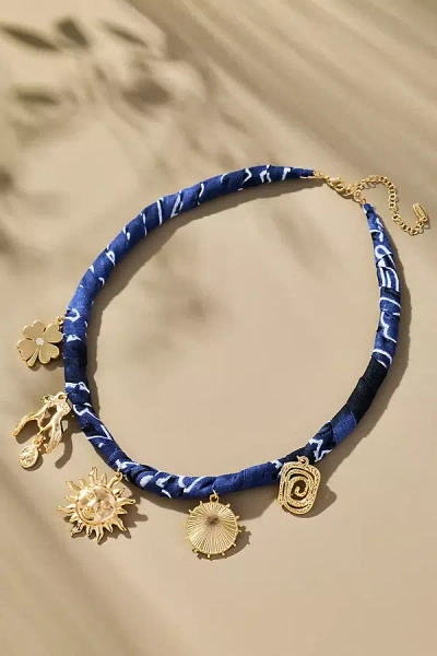 By Anthropologie Fabric Multi Charm Necklace In Blue