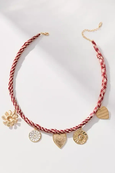 By Anthropologie Fabric Multi Charm Necklace In Pink