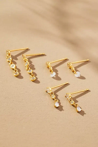 By Anthropologie Faceted Drippy Earrings, Set Of 3 In Gold
