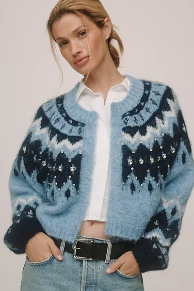 By Anthropologie Fair Isle Cropped Cardigan Sweater In Blue