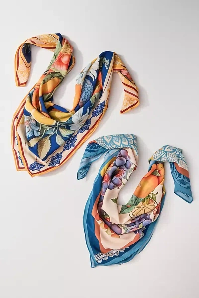 By Anthropologie Fall Fruits Hair Scarves, Set Of 2 In Blue