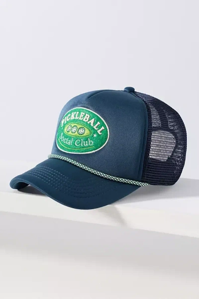 By Anthropologie Fall Patch Trucker Hat In Blue