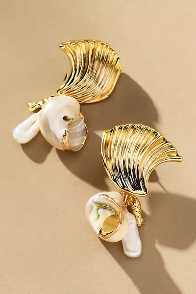 By Anthropologie Fanned Shell Pearl Drop Earrings