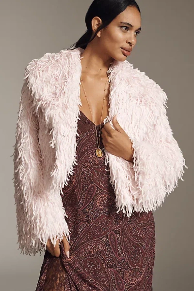 By Anthropologie Faux-feather Fuzzy Crop Jacket In Pink