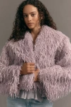 By Anthropologie Faux-feather Fuzzy Crop Jacket In Purple