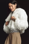 By Anthropologie Faux-feather Fuzzy Crop Jacket In White