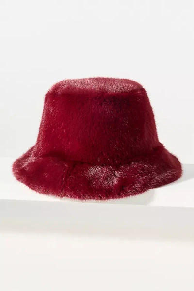 By Anthropologie Faux Fur Bucket Hat In Red