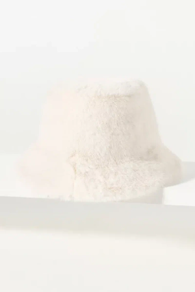 By Anthropologie Faux Fur Bucket Hat In White
