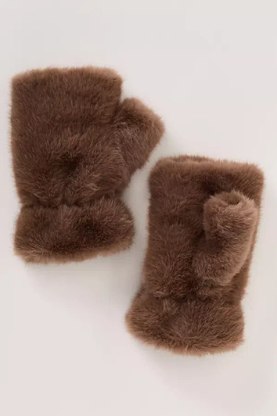 By Anthropologie Faux-fur Fingerless Gloves In Brown