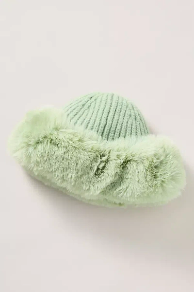 By Anthropologie Faux-fur Knit Cloche Hat In Green