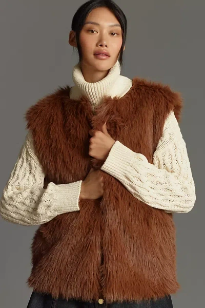 By Anthropologie Faux-fur Midi Vest Jacket In Brown