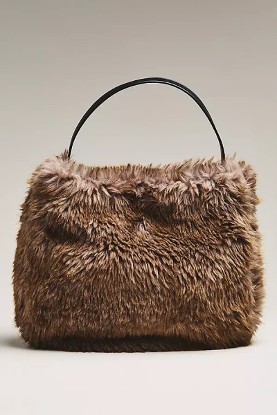 By Anthropologie Faux Fur Slouchy Bucket Tote Bag In Brown