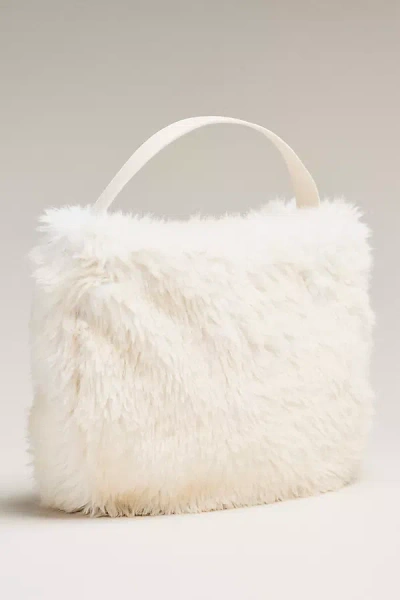 By Anthropologie Faux Fur Slouchy Bucket Tote Bag In White