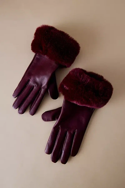 By Anthropologie Faux-fur Trim Leather Gloves In Purple