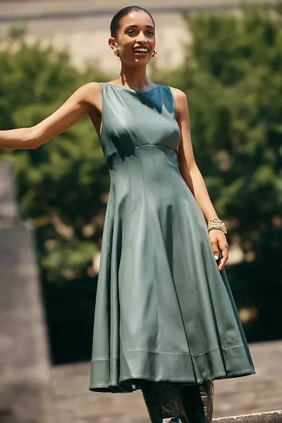 By Anthropologie Faux-leather A-line Midi Dress In Multi