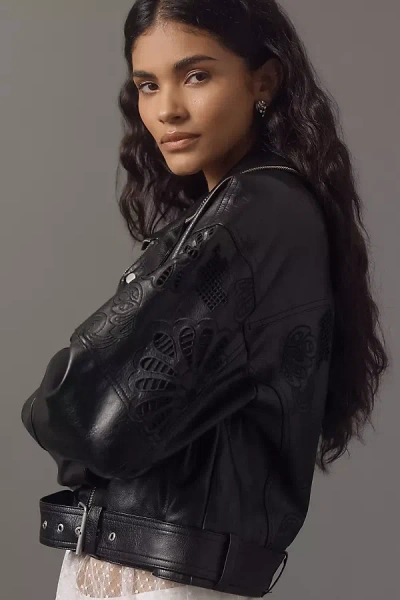 By Anthropologie Faux-leather Eyelet Moto Jacket In Black