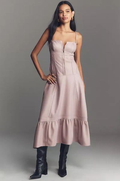 By Anthropologie Faux-leather Front-zip Midi Dress In Purple