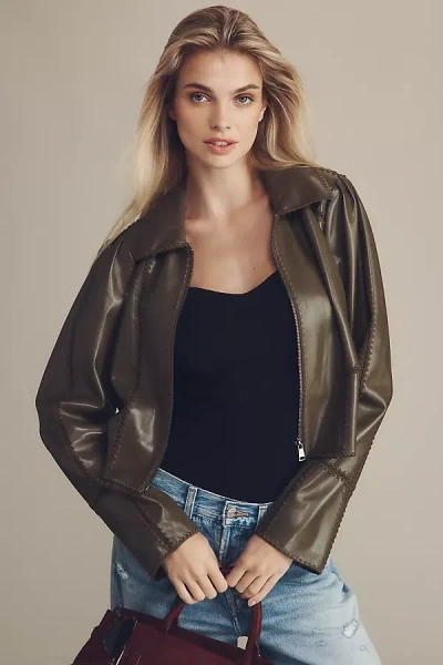By Anthropologie Faux-leather Jacket In Green