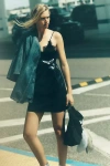 By Anthropologie Faux-leather Lace-trim Mini Dress In Black
