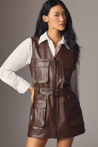 By Anthropologie Faux-leather Long Vest Jacket In Brown