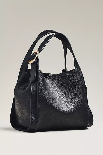 By Anthropologie Faux-leather Mini Satchel Bucket Bag In Black