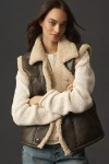 By Anthropologie Faux-leather Sherpa Fleece-lined Vest Jacket In Brown