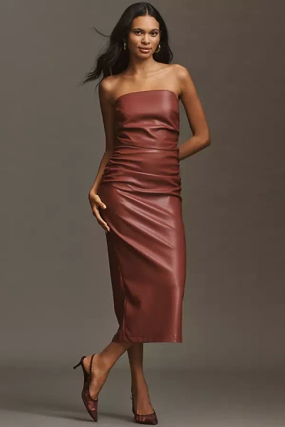 By Anthropologie Faux-leather Strapless Midi Dress In Red