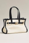 By Anthropologie Faux Leather Trim Belted Canvas Mini Tote In Black