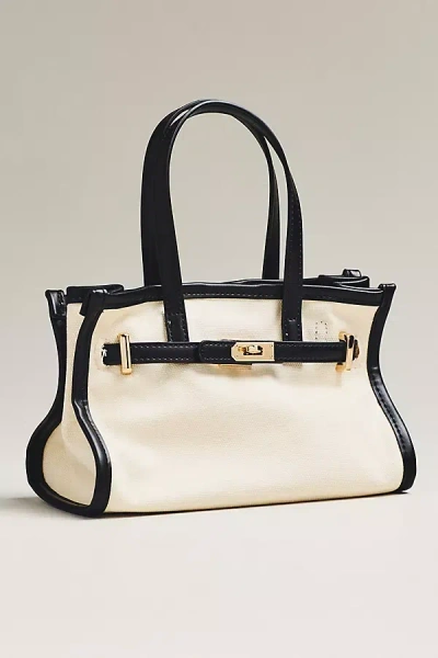 By Anthropologie Faux Leather Trim Belted Canvas Mini Tote In Black