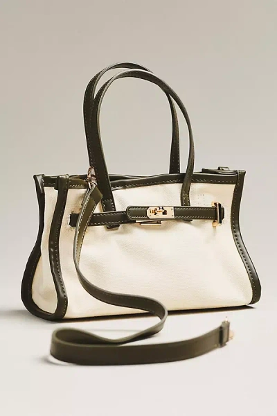 By Anthropologie Faux Leather Trim Belted Canvas Mini Tote In Green