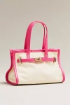 By Anthropologie Faux Leather Trim Belted Canvas Mini Tote In Pink