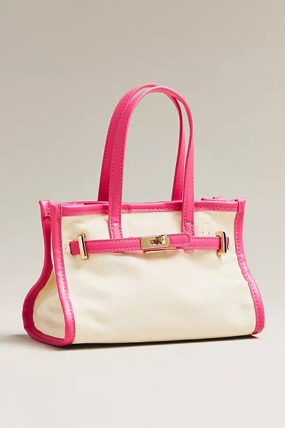 By Anthropologie Faux Leather Trim Belted Canvas Mini Tote In Pink