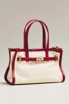By Anthropologie Faux Leather Trim Belted Canvas Mini Tote In Red