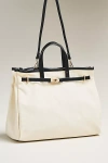 By Anthropologie Faux Leather Trim Belted Canvas Tote In Black