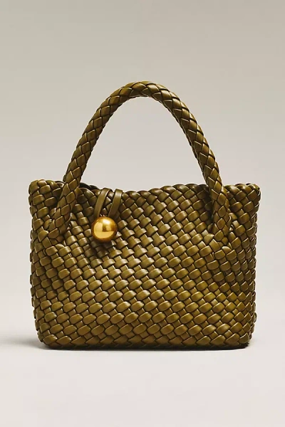 By Anthropologie Faux Leather Woven Satchel In Green