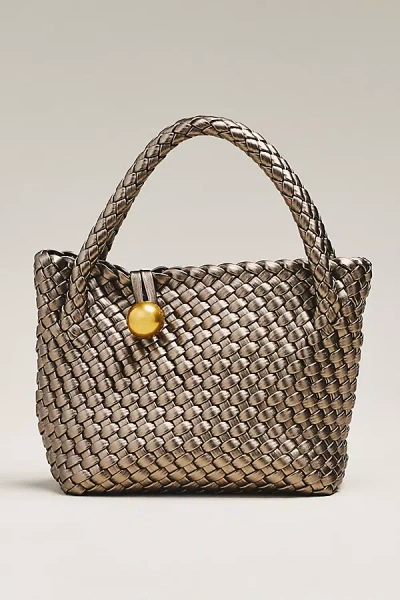 By Anthropologie Faux Leather Woven Satchel In Silver