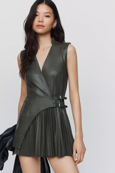 By Anthropologie Faux Leather Wrap Romper In Green