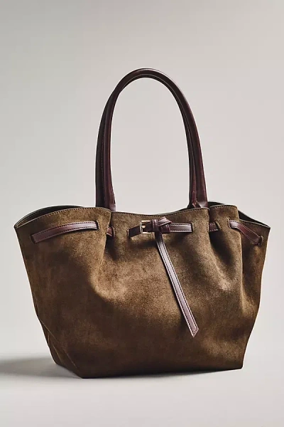 By Anthropologie Faux-suede Belted Tote In Green