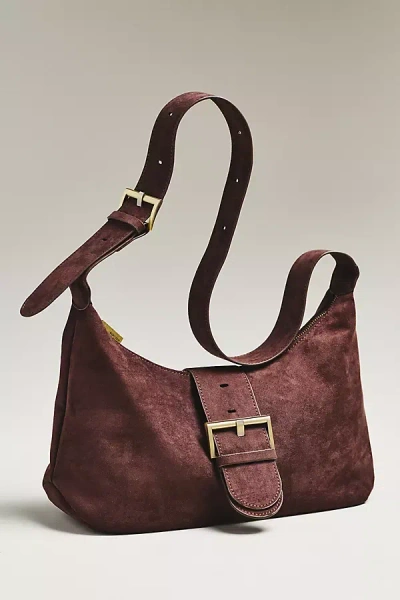 By Anthropologie Faux Suede Big Buckle Slouchy Shoulder Bag In Brown