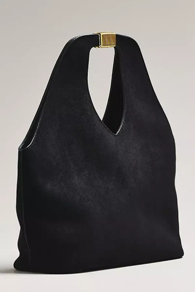 By Anthropologie Faux-suede Gilded Handle Tote Bag In Black
