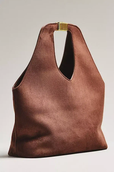 By Anthropologie Faux-suede Gilded Handle Tote Bag In Brown