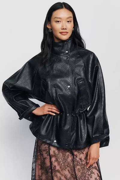 By Anthropologie Faux-leather Cinched Jacket In Black