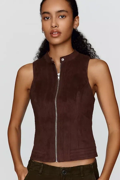 By Anthropologie Faux-suede Moto Vest Top In Brown