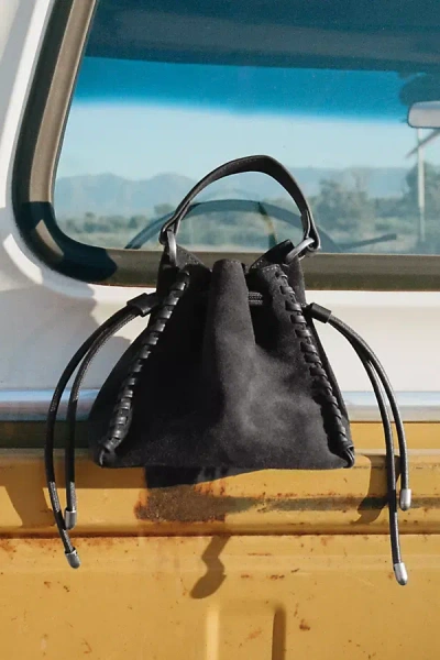 By Anthropologie Faux-suede Whipstitch Satchel In Black