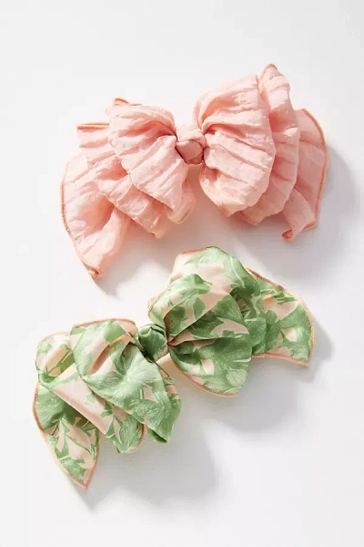 By Anthropologie Femme Spring Ruffle Hair Bows, Set Of 2 In Pink