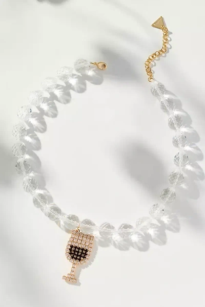 By Anthropologie Festive Beaded Drink Charm Necklace In White