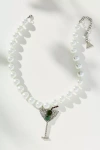 By Anthropologie Festive Beaded Drink Charm Necklace In White