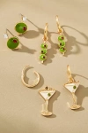 By Anthropologie Festive Icon Earrings, Set Of 3 In Green