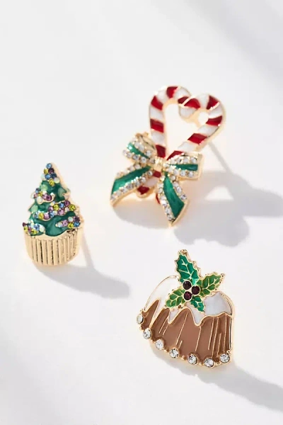By Anthropologie Festive Nutcracker Ballet Brooches, Set Of 3 In Green