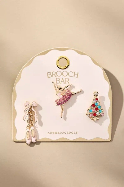 By Anthropologie Festive Nutcracker Ballet Brooches, Set Of 3 In Pink